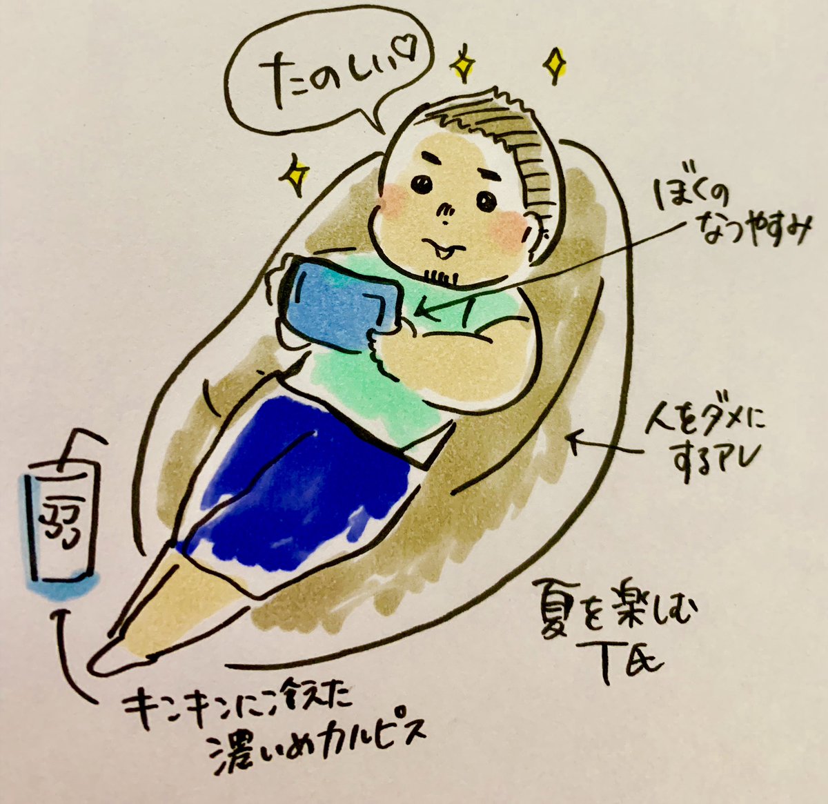 夏、いつもと変わらず部屋にこもってます。Tさんは毎日運動しています えらいな 