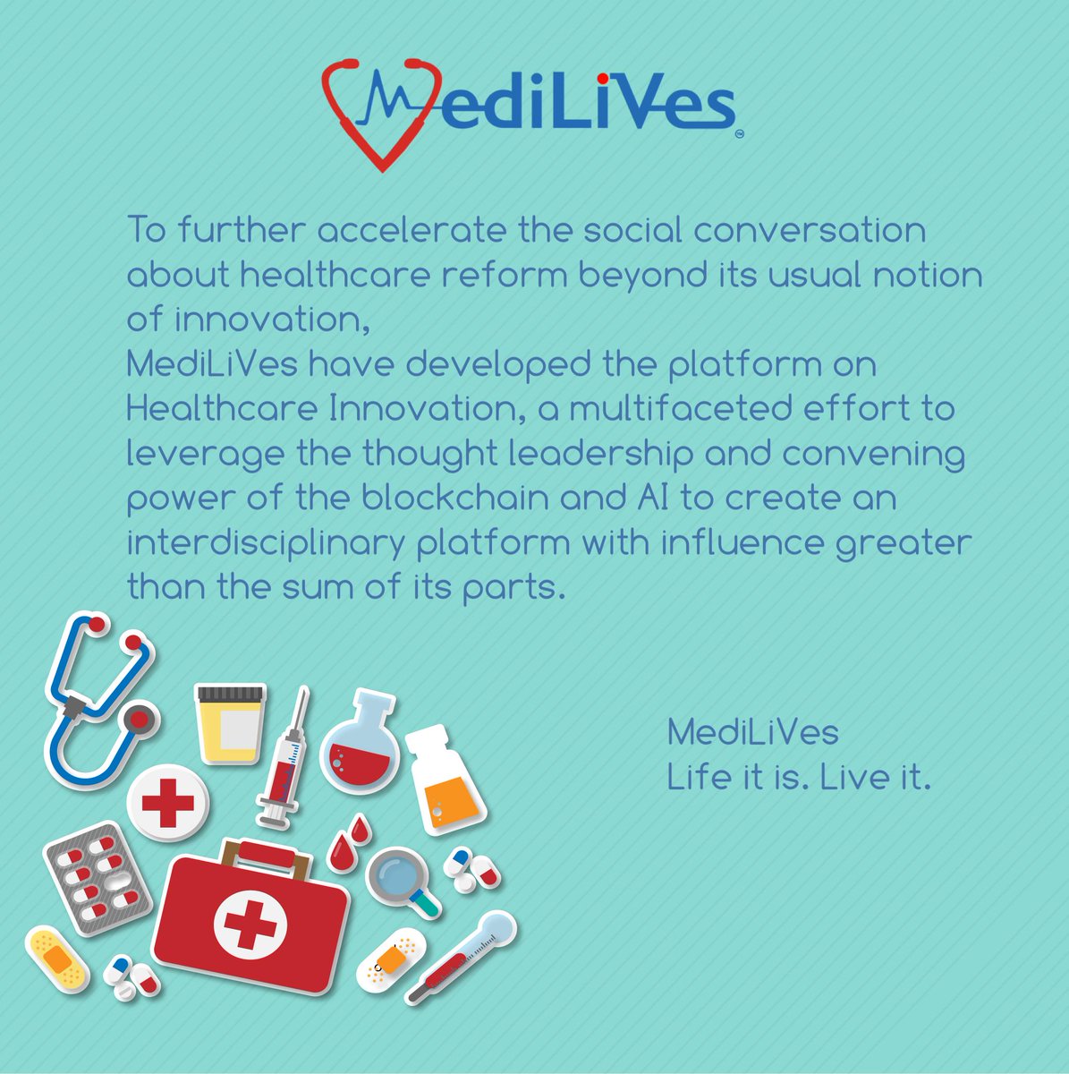 LivesMedi's tweet photo. To further accelerate the social conversation about healthcare reform beyond its usual notion of innovation, MediLiVes have developed the platform on Healthcare Innovation.
MediLiVes, Life it is. Live it.
#MediLiVes #MLIV #IEO #technology #healthcare #ICOLIVE #Medical #AI #VR https://t.co/fiONx1t2R8