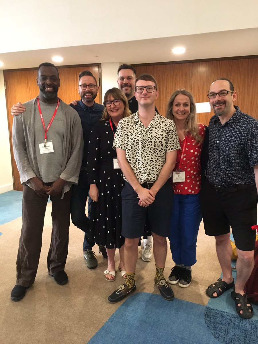 JoshAbrams's tweet photo. Great turnout from @CSSDLondon @ATHE2019 L-R: newly elected #BlackTheatreAssociation #MemberAtLarge @lizardmandrb , #VASTA Board Member @daronoram , #SherrillGow @BenBuratta @joeparslow , #BruceKirleDebutPanelist @EviStamatiou1 , #ATHEPresident #JoshAbrams #ATHE19 #ATHE2019 https://t.co/GNO2OTOSsc