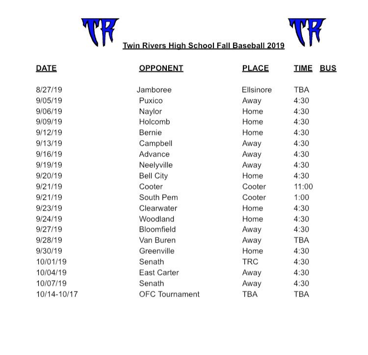TRRoyals's tweet photo. 2019 Fall Baseball Schedule https://t.co/2L35u6c6AD
