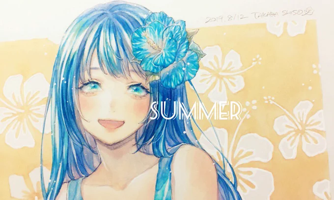 雑に描いたくせに塗りだけ楽しくなっちゃって丁寧にしてしまったから線画の歪みを直さなかったことをめちゃくちゃ後悔してる夏の絵 