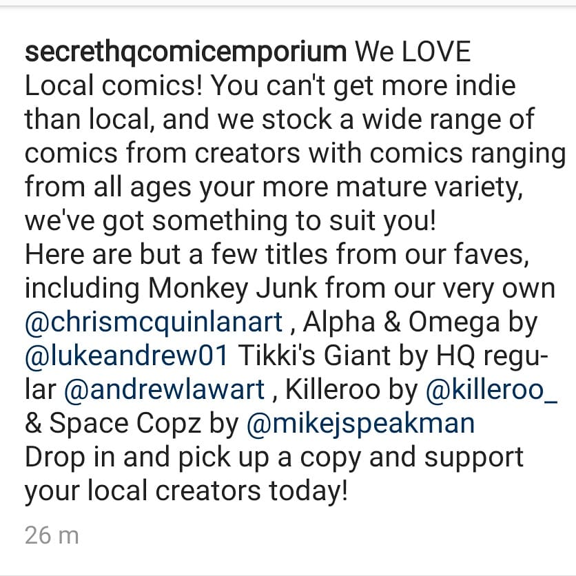 SPACECOPZ's tweet photo. SUPER kind words from Secret Headquarters Emporium about supporting indie comics! Especially those that are local to you! Space Copz is honoured to be shown here! Thanks @SHQcomics!
#spacecopz #comicbooks #indiecomics #kidscomics #art #books #spacecopzorigins #anthology https://t.co/JSi9Lz8TAP
