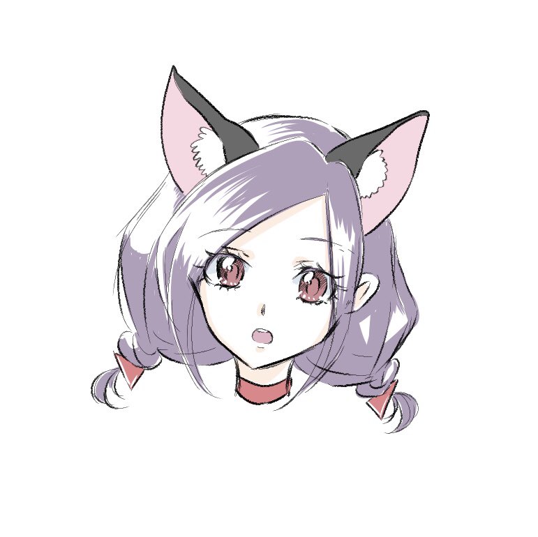 1girl animal ears solo white background cat ears simple background black choker  illustration images