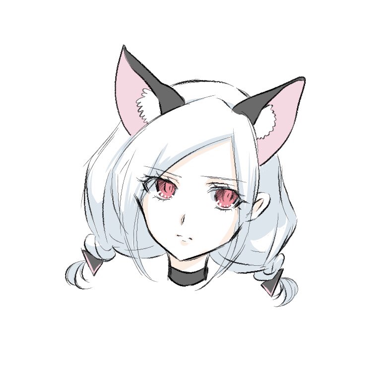 1girl animal ears solo white background cat ears simple background black choker  illustration images