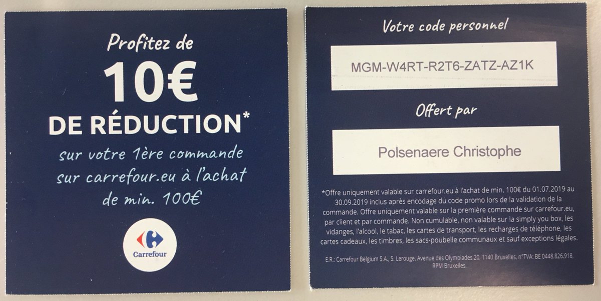 polsenaere1970's tweet photo. -10 euros sur votre 1ère commande sur https://t.co/JhJ2fRBHfh avec ce code unique: MGM-W4RT-R2T6-ZATZ-AZ1K #carrefour #promotion https://t.co/6ck2RJo0As