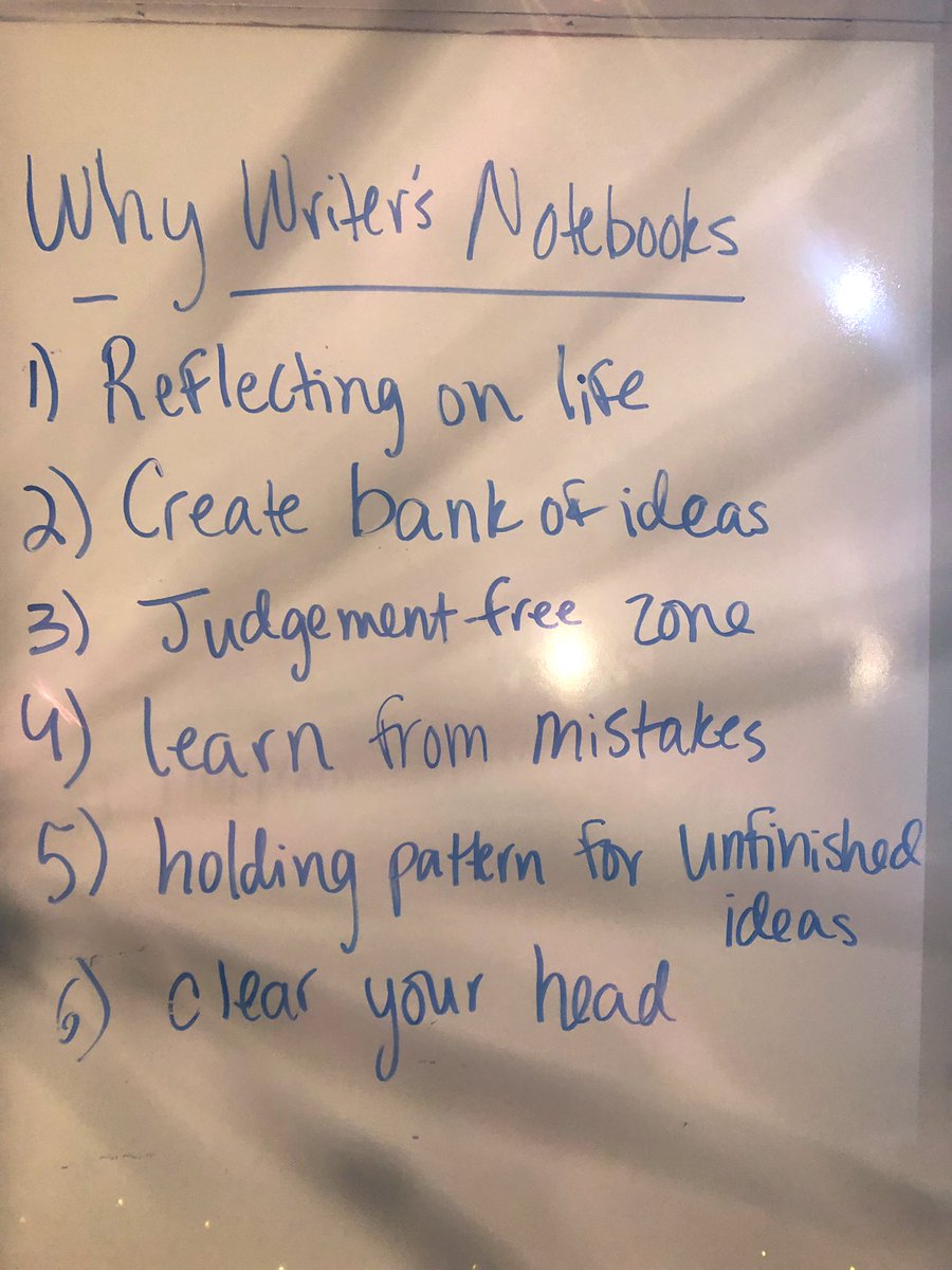 Setting up for Writer’s Workshop yesterday! 

Each class collaboratively created a list of purposes for writing after reading quotes from authors about why they keep a notebook.