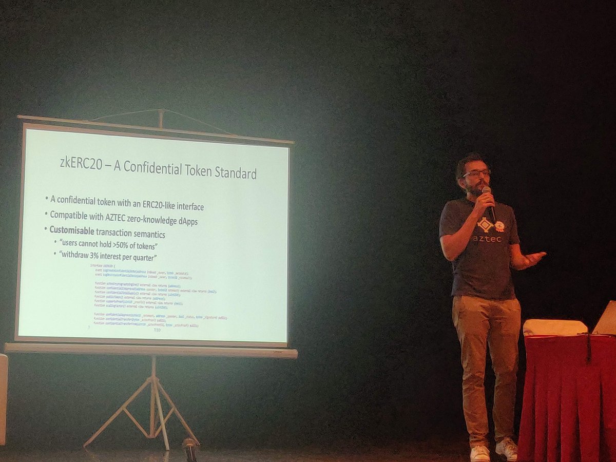 sagarbjethi's tweet image. Very informative session on aztecprotocol in #ethindia 2019 by  Arnaud Schenk from @aztecprotocol . demos of zero-knowledge proof implementation. #zeroknowledge
#aztecprotocol #blockchainmeetup #zkerc20 #remotedevloper #ethglobal