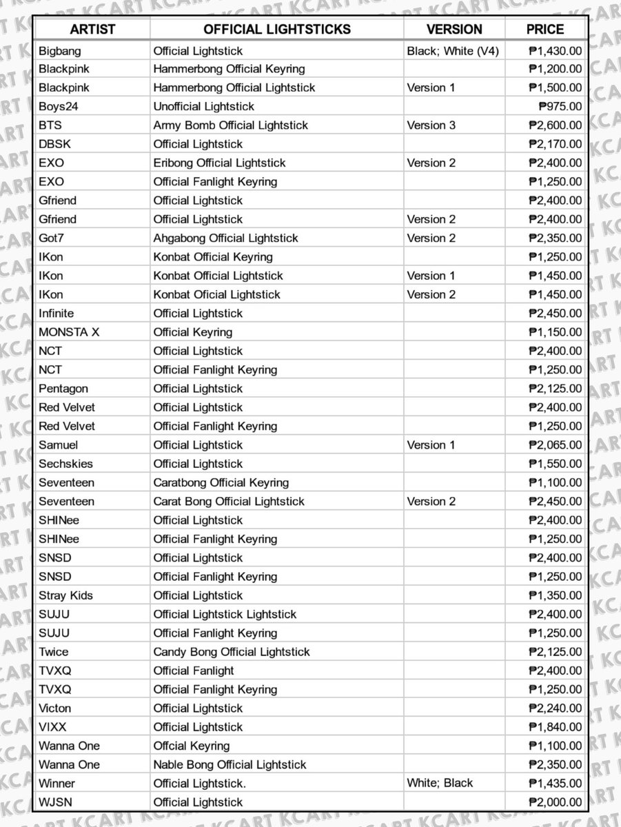 KCARTPH's tweet photo. #KCARTGo

Official Lightstick Pricelist https://t.co/ZQ1PIPcUwE