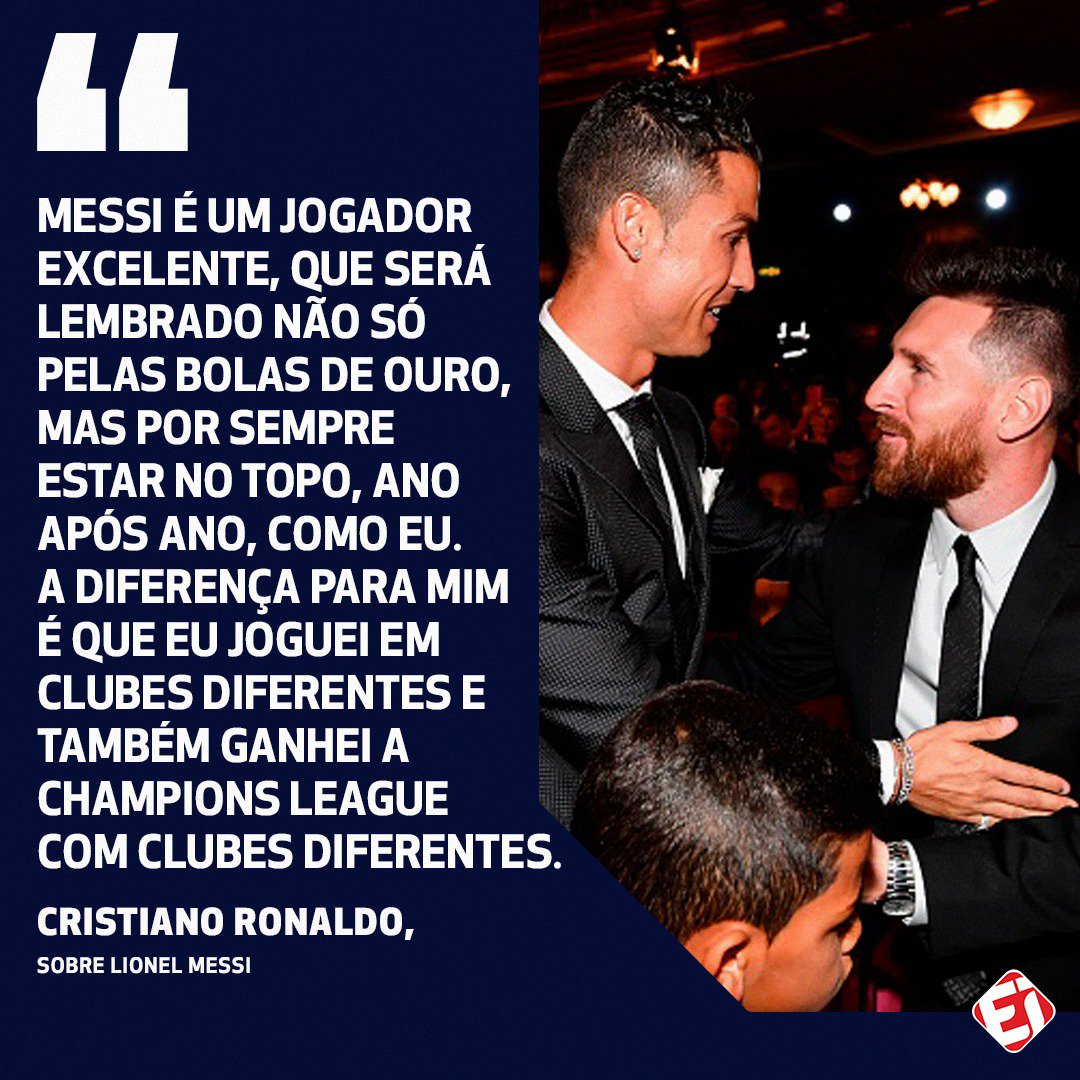 TNTSportsBR's tweet photo. EITA! @Cristiano comparou e falou sobre as DIFERENÇAS entre ele e Messi! E aí, concorda com o Robozão?

Crédito: DAZN https://t.co/xI9yibcwMo