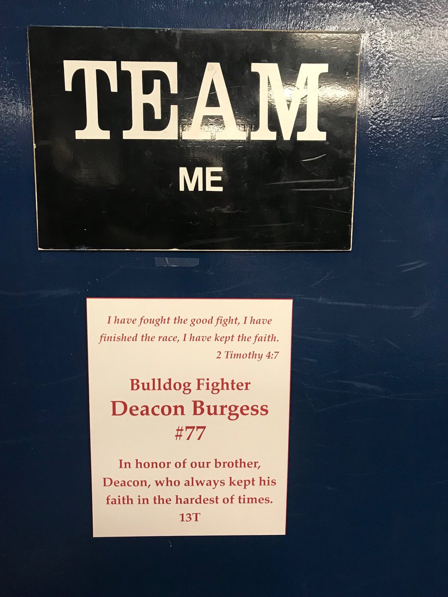 BMACICE's tweet photo. Remembering DEACON every day as we are BLESSED to practice Football and start the 2019 Season 🏈— first thing DAWGS see when we walk out of Varsity locker room‼️ The TRUE HEART OF A CHAMPION 🙏🏼💪🏼 #DEACONSTRONG💪🏼 https://t.co/MjnsMuWBZy