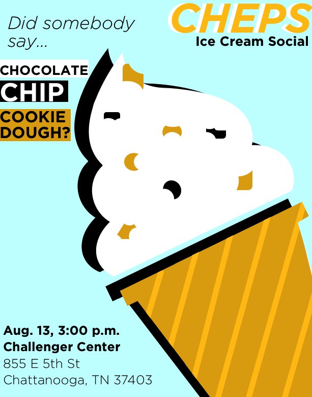 The🍦Social is today at 3:00 p.m. at the Challenger Center! We can't wait to see you!