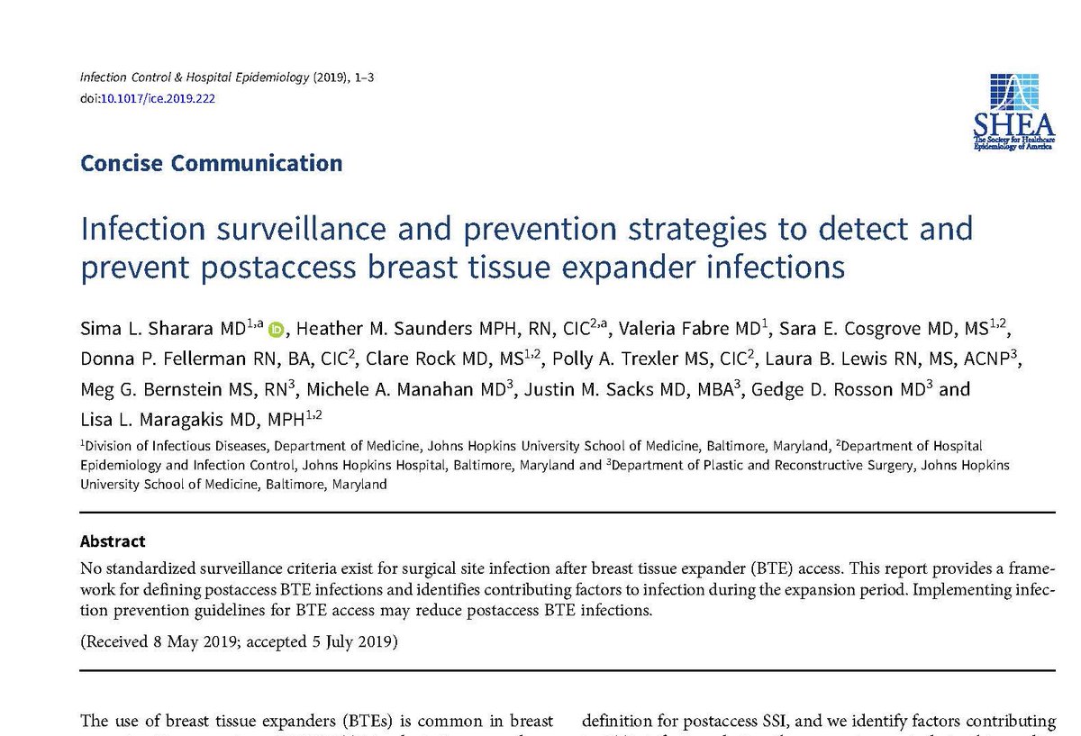 ICHEJournal's tweet photo. There are no surveillance criteria for SSI after breast tissue expander access. This report in ICHE from @ssharara2 &amp; colleagues provides a framework to define post-access BTE infection &amp; infection prevention guidelines for access. #infectionprevention 
https://t.co/dsNNlEDeiE https://t.co/zaeG5kUUMV