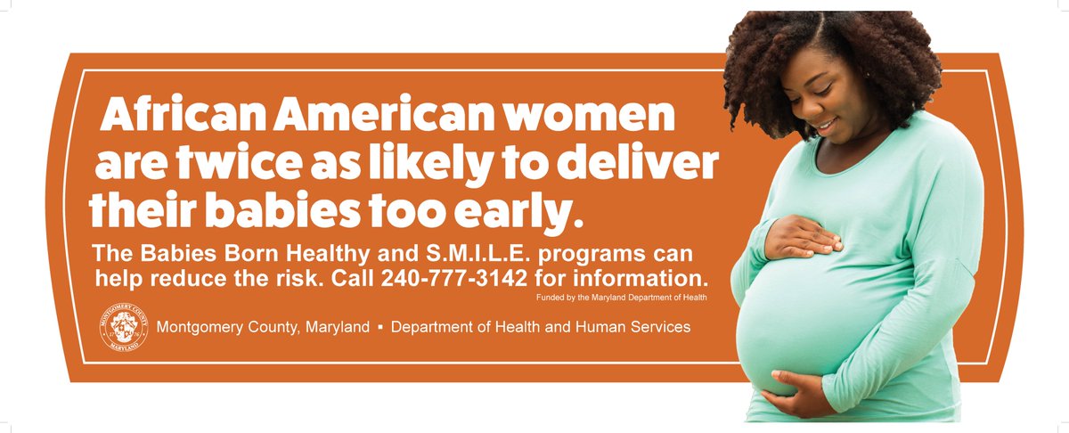 MoCoDHHS's tweet photo. Check out the posters you will be seeing on Ride On buses—call our Babies Born Healthy/SMILE program to help reduce the risk of having your baby too early.  240-777-3142 https://t.co/bAJ1kr1K1P