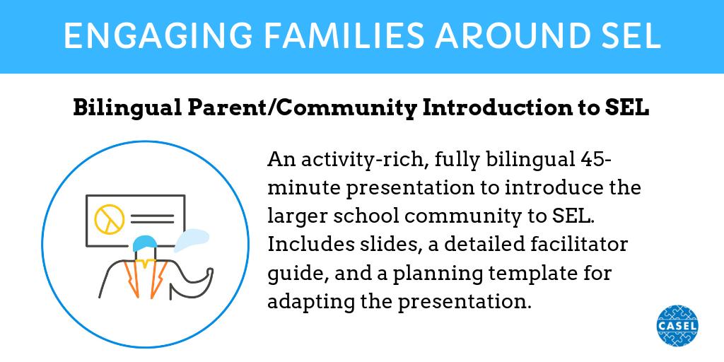 caselorg's tweet photo. Download and adapt this bilingual presentation for introducing parents, caregivers, and other family members to SEL. #EngagingFamiliesWithSEL #2019BackToSchool https://t.co/GDXZeKwLWG https://t.co/nyeSqRkuhp