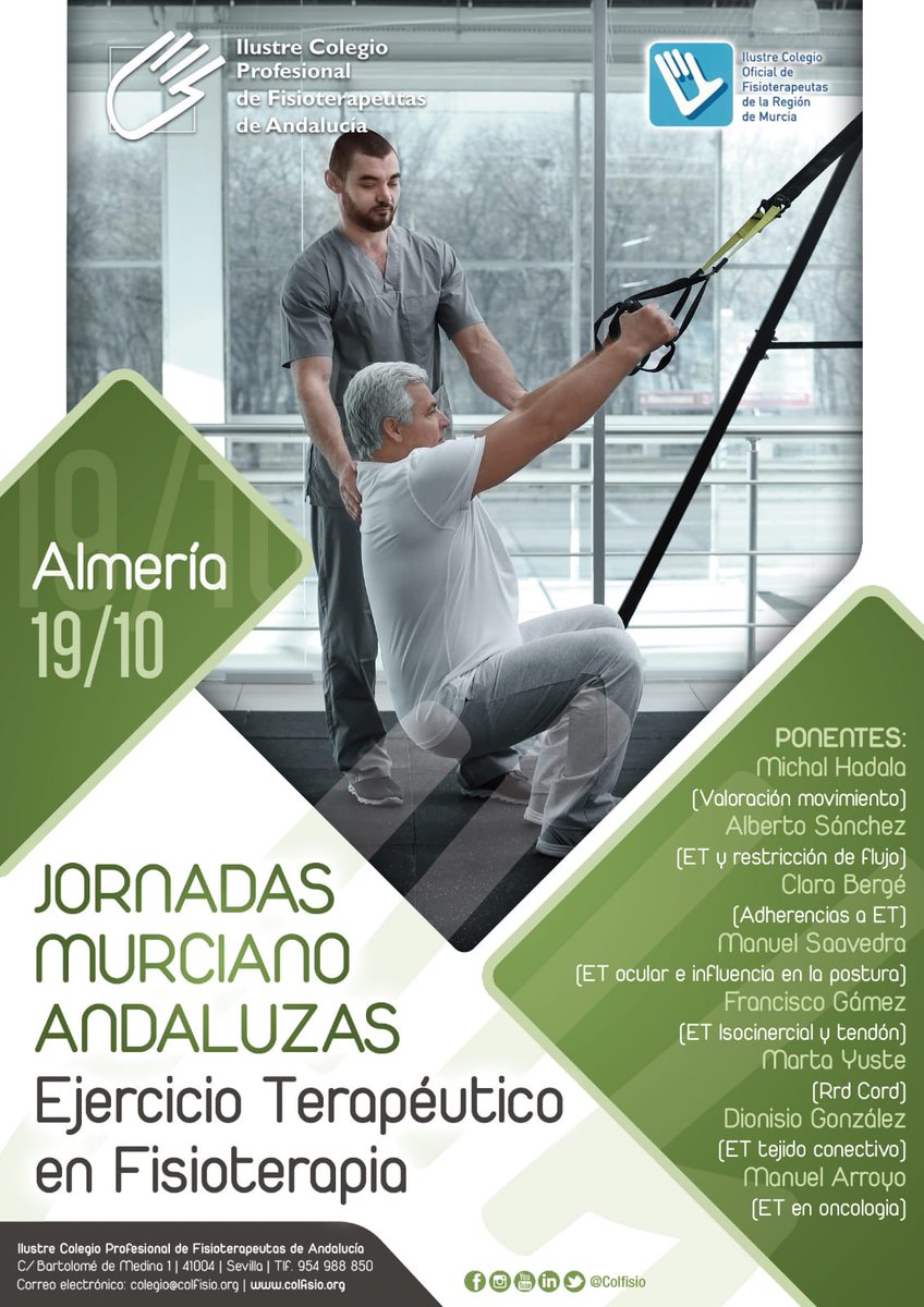 📣 Nuestras I Jornadas de Ejercicio Terapéutico organizadas junto a <a href="/Colfisio/">Colfisio</a> se realizarán el próximo 19 de octubre.

📌 La apertura de inscripciones estará disponible en breve, ¡estate atento, no te las puedes perder!