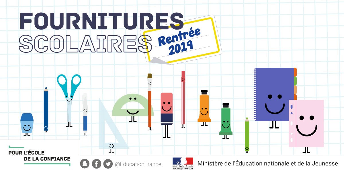 education_gouv's tweet photo. #MardiConseil Déjà le moment de penser aux fournitures scolaires #rentree2019 ! Pour en savoir plus et télécharger la liste type 👉 https://t.co/NMe7BxFhgh https://t.co/iJpwFlXFcn