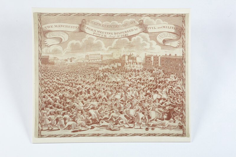 RealMancsy's tweet image. My #Peterloo2019 design is a handkerchief. Inspired by the original #Peterloo #handkerchief @PHMMcr & featuring a jug with Henry Hunt’s profile. Commemorative objects were created to share the message of the massacre. This piece considers lessons pertinent to today @mcrhistfest.
