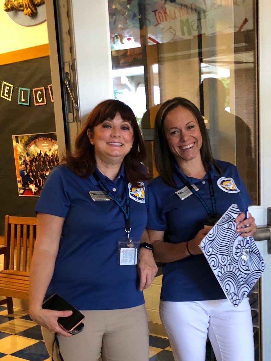 SusDowning's tweet photo. Dynamic duo ready to go at Old Bonhomme! Have a great first day Principal Taggert and Asst. Principal Riesenmy! @LadueSchools https://t.co/JVbnuASSWQ