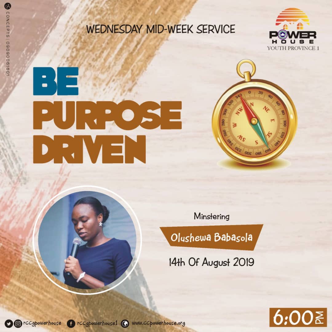 Join us tomorrow evening by 6pm as Sister Olushewa Babasola will be enlightening us more on 'BE PURPOSE DRIVEN' 💪😇
.

#rccg #rccgpowerhouse #fulfillinggodspurpose #bepurposedriven #eveningservice #hub4 #youthprovinceone