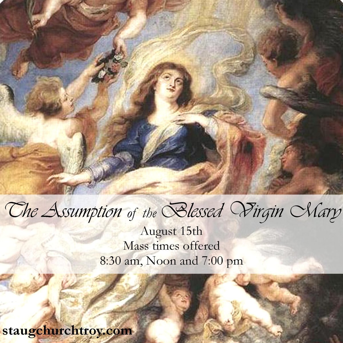 staugustinetroy's tweet photo. #Holydayofobligation #Aug15 #Assumption

Mass times for this Holy Day will be offered at 8:30 am, Noon and 7:00 pm https://t.co/F38XXzHbRe