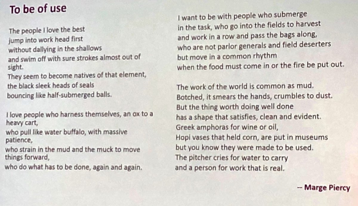 BalcomGroup's tweet image. Opening remarks at #JPRO19 by Ilana Aisen included this powerful poem, “To be of use” by Marge Piercy