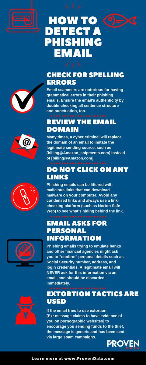 Proven_Data's tweet photo. Avoid falling victim to a #phishing attack by following these quick tips from #ProvenData! 📩🎣
#Cybersecurity #Infosec #IoT #InternetOfThings #IT #Security #Emails #Compromise https://t.co/0b6QdjjhWo