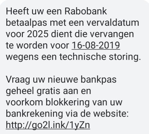 pschef61's tweet photo. @Rabobank, is dit bericht via sms van jullie afkomstig? https://t.co/qFLY0v8mus