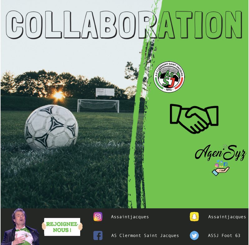 AgenSyz's tweet photo. ✅🆕 Nous sommes ravis de vous annoncer notre collaboration avec l’AS Clermont Saint Jacques Foot.
🤝 Agen’Syz s’occupera du Community Management du club durant toute la saison 2019/2020.
🙏🏽 Merci pour la confiance @AssjFoot63 et une superbe saison à venir
#ASSJ #AGENSYZ ⚽️ https://t.co/2XBLIlUImN