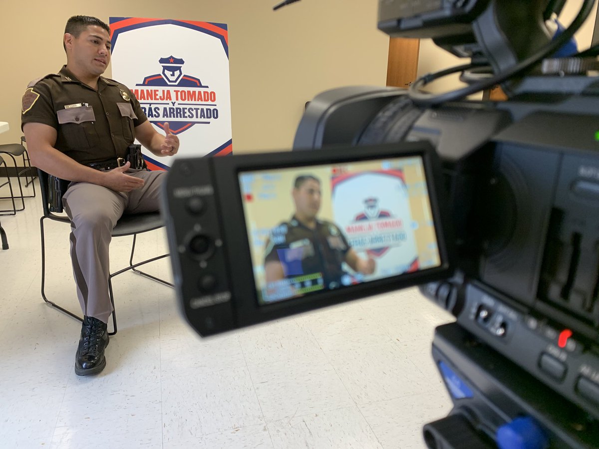 OkHighwaySafety's tweet photo. @OHPDPS Trooper Flores doing an interview with @telemundook about the “Drive Sober it Get Pulled Over” campaign that kicks off tomorrow. #ENDUIOK #DriveSoberOk https://t.co/WoEsFL378M