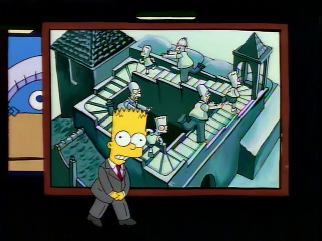 P1nk_Stripes's tweet photo. Me encanta el cuadro de Escher con Homero persiguiendo a Bart. #Simpsons2019 https://t.co/72y8StJobu