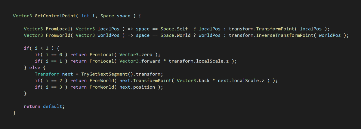 FreyaHolmer's tweet image. Did you know C# has local functions?
🔎 Can access local variables
📦 Doesn't clutter the outer scope
⚡ Faster than lambdas - local functions compile like any other method
Here's an example of how much it cleaned up some code of mine!✨
#UnityTips #unity3d