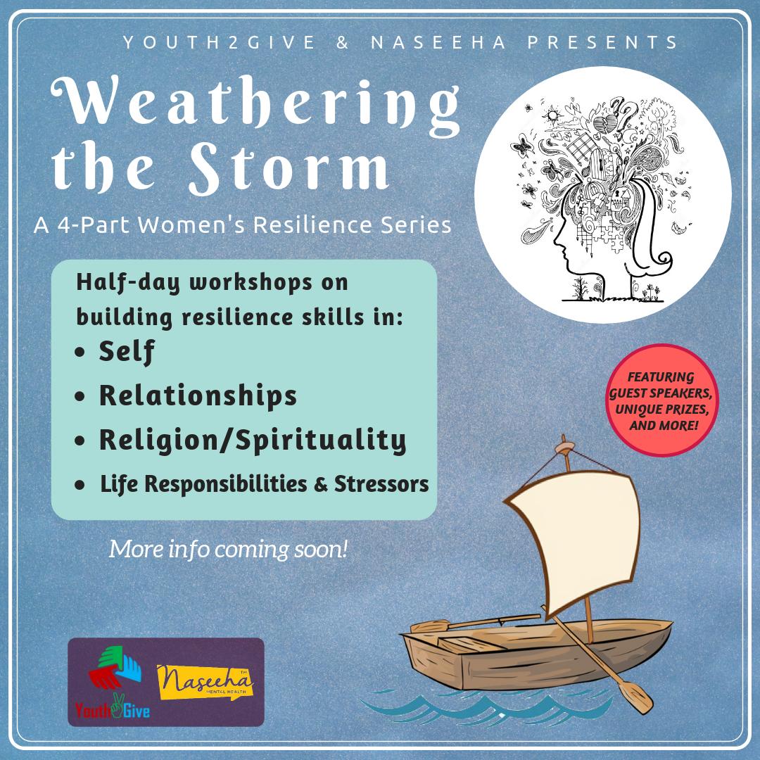 Youth2Give's tweet photo. Announcing our next women's workshop series with @NaseehaHelpline, titled Weathering the Storm! Look out for more info on our first workshop... And If you're interested in volunteering please reach out to us via DM! 😃 https://t.co/h4KBMpToJ3