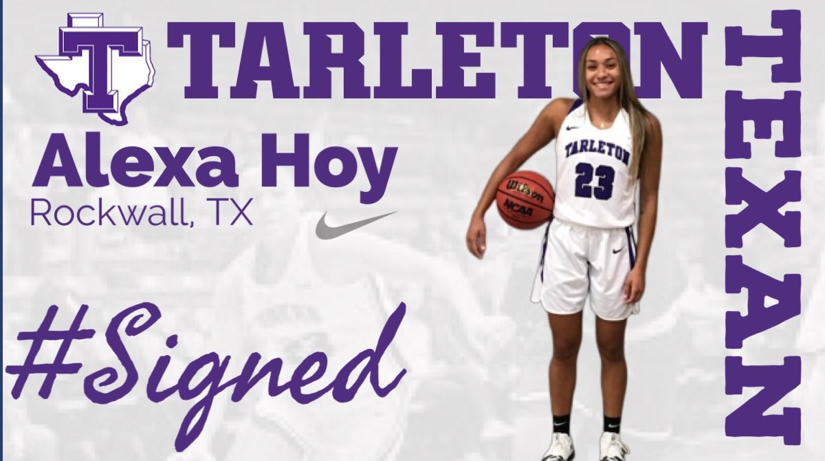 TarletonWBB's tweet photo. She may be the last player signed, but certainly not the least...Texan Nation help us welcome ⁦@ALEXAH0Y⁩ to the Tarleton Family 🏀💜  #bleedpurple https://t.co/p6JjLgSPZT