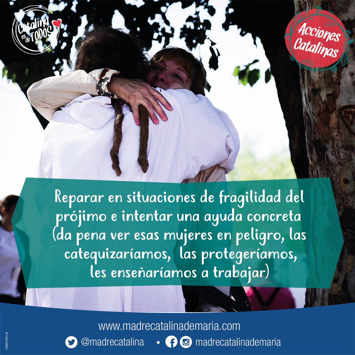 madrecatalina's tweet photo. Así como lo hizo @madrecatalina , hoy te proponemos #AmaryReparar a través de acciones concretas: Escuchar a tu hermano, acompañar al que está solo, regalar un poco de tu tiempo a la que lo necesite.
ANIMATE https://t.co/S6eRdQnBqy