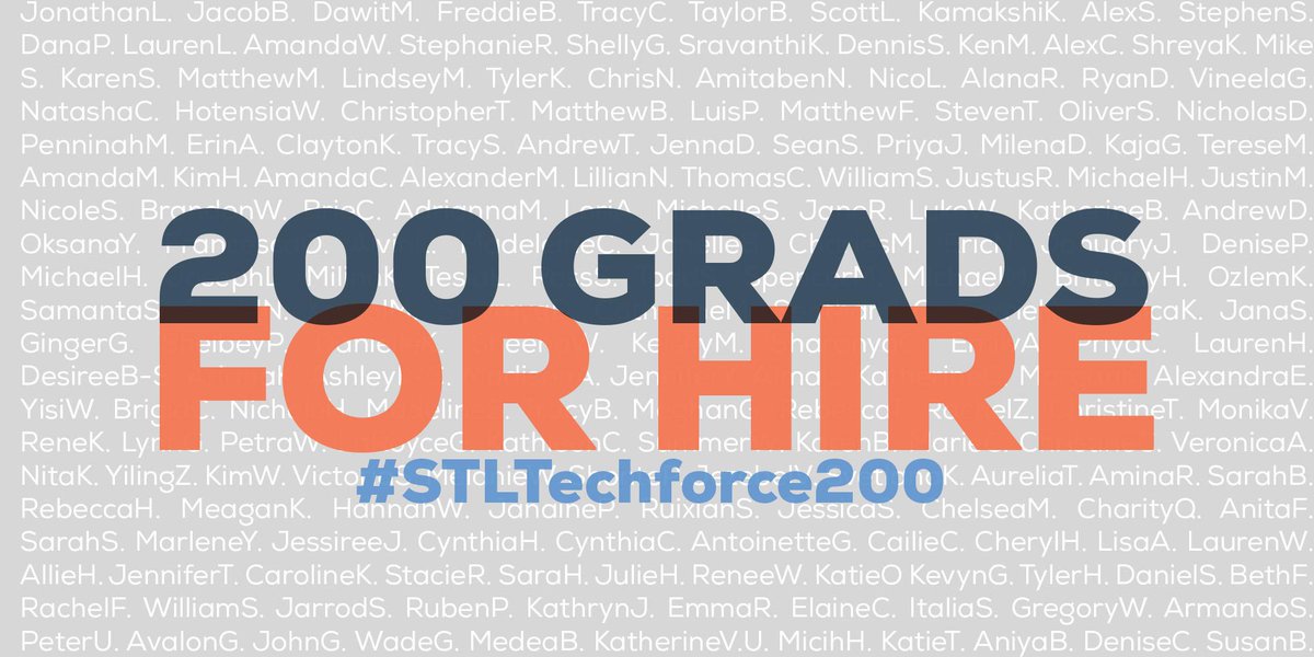 launchcode's tweet photo. We're counting on STL companies to #HireDifferent as we work to find tech jobs for our 200 graduates!! If you're a company looking for tech talent or if you want to encourage your company to hire LaunchCoders, message us today! 3/3
#STLTechforce200 #STLworks #STLworkforce https://t.co/SAd2IFGpDE