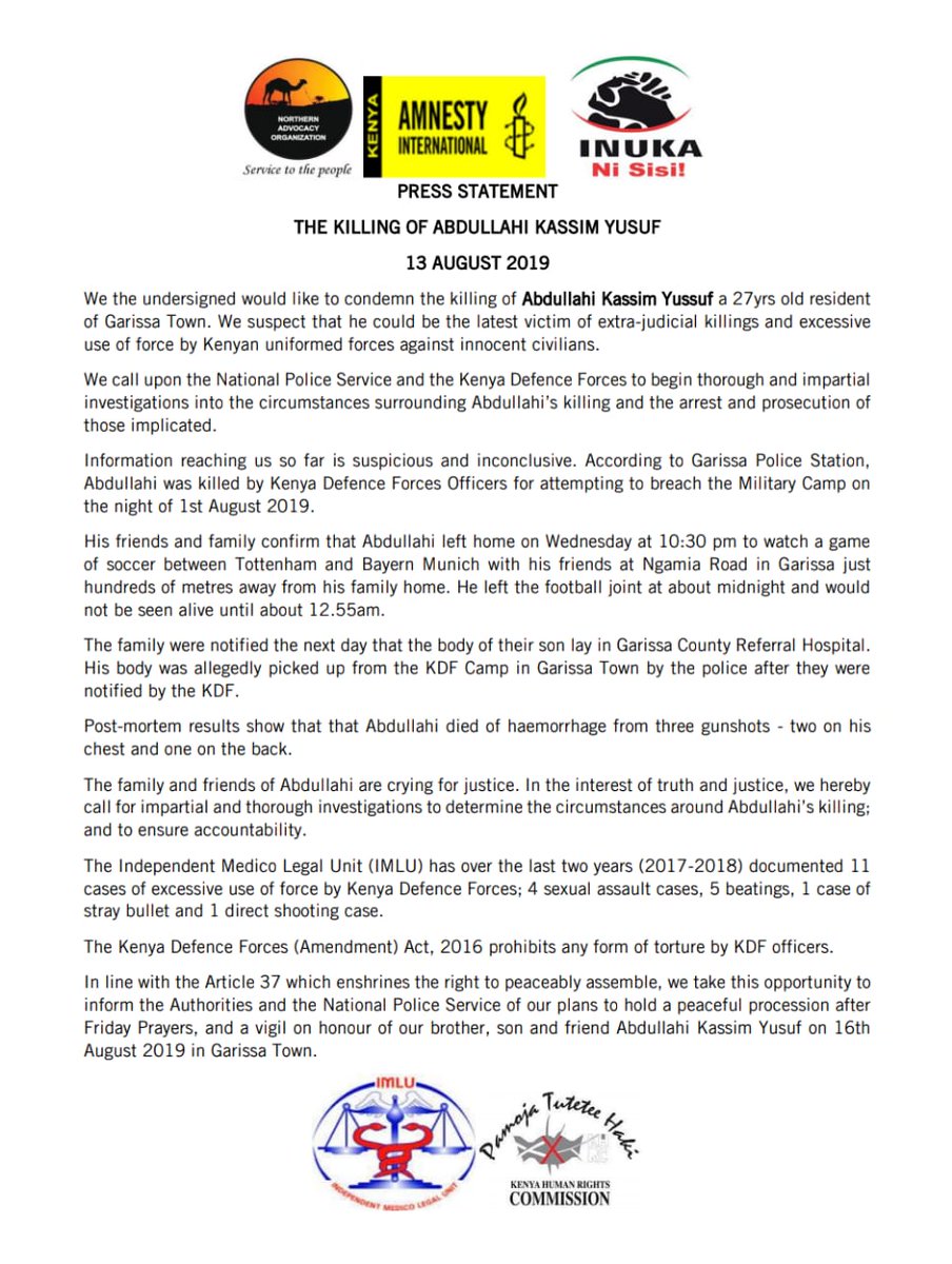 AmnestyKenya's tweet photo. Nearly two weeks ago, Abdullahi Yusuf was killed by KDF officers. He was unarmed. His killing is not yet being investigated and there is no public commitment to do so. Having notified the police, a peaceful vigil will take place Friday #Justice4Abdullahi #ClimbForJustice https://t.co/xiS32j41qd