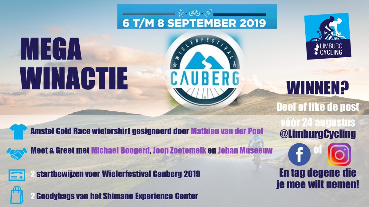 LimburgCycling's tweet photo. ❗️⚡DEEL, TAG &amp; WIN ACTIE - Wielerfestival Cauberg⚡❗️
👕AGR shirt gesigneerd door Mathieu van der Poel
🤝Meet &amp; Greet met Boogerd, Zoetemelk en Museeuw! 
🎒 2 Goodybags &amp; 2 Startbewijzen
👉Deelname: https://t.co/dRWUop1ToI of https://t.co/K1bGq1FOQP
❓https://t.co/7sgYhGFrj5 https://t.co/IYAOtComOv