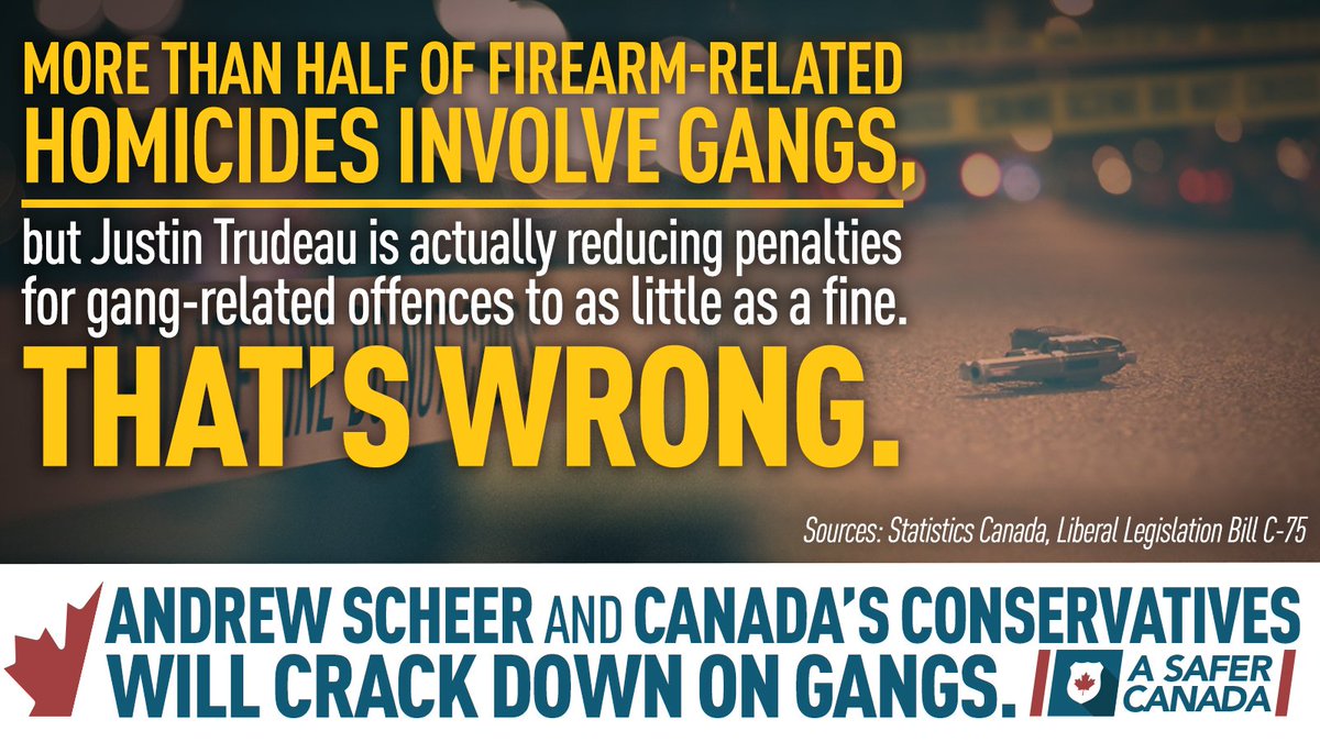 AndrewScheer's tweet photo. Justin Trudeau’s poor judgement on community safety has let you down. You and your family shouldn’t have worry about the safety of your neighborhood, and that’s why I’m going to build A Safer Canada and crack down on gang crime. Learn more: https://t.co/9h76bVoMZf https://t.co/EPq4uku4tf