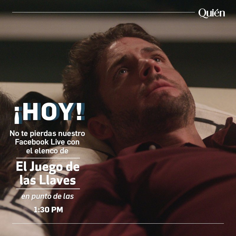 ¡No te pierdas nuestro Facebook Live! 👍 Prepara todas tus preguntas para el elenco de #ElJuegoDeLasLlaves 🗝🔑 Este martes en punto de las 1:30 pm. #QuiénEsQuién  👉facebook.com/quiencom