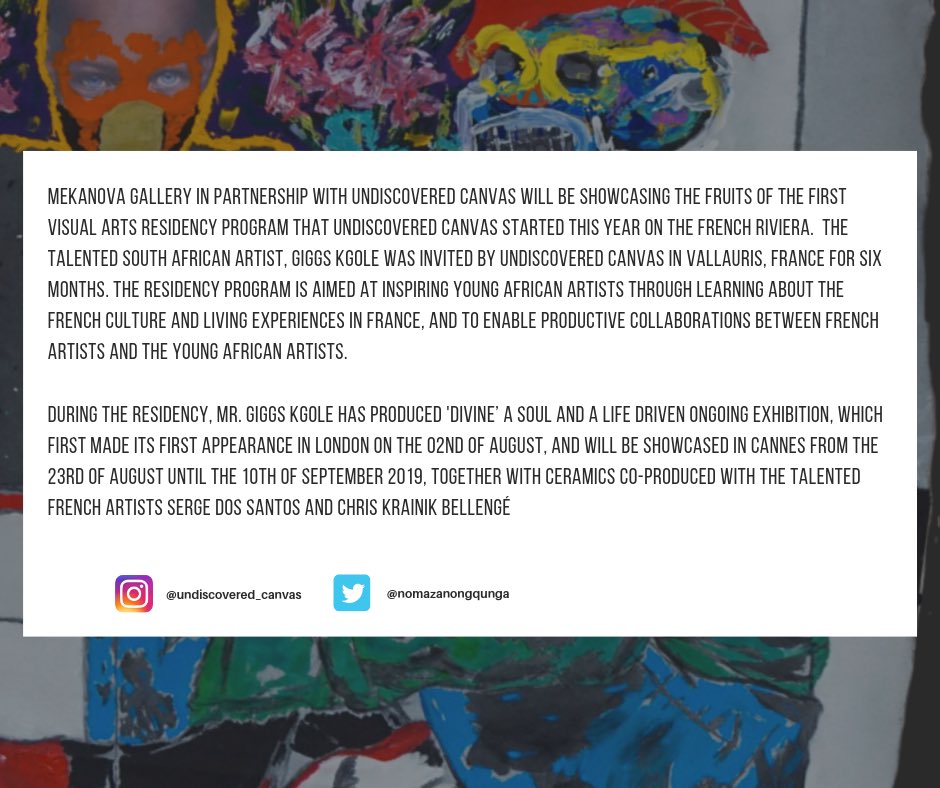 GiggsKgoleArt's tweet photo. ..culture, I love it and can’t wait to be back here again. Let’s enjoy this last show 🥂🎉

#mekanova #cannes #frenchreviera #art #artresidency #ucresidency #undiscoveredcanvas #investmentart #contemporaryart #vernissage #giggskgoleart https://t.co/zaUYyeYUmw