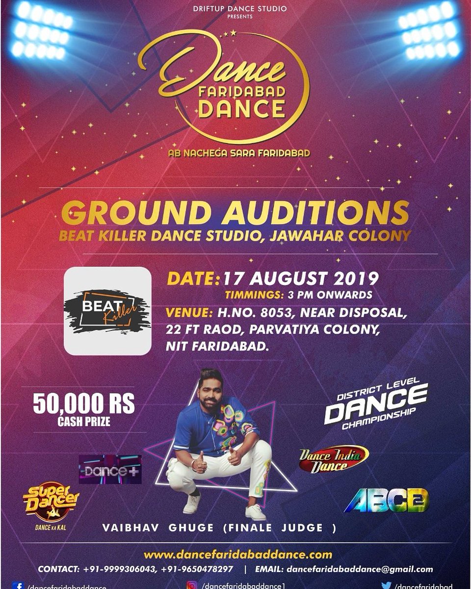 RajeshSharma_12's tweet photo. 🤩🤩Dance Faridabad Dance - Dance Show’s Next Ground #Audition Details
#DATE:- 17th August 2019
#Timings: 3PM Onwards
#GroundAudition #Auditions #AuditionVenue #BeatKiller ##BeatKillerDanceStudio #BKDS #DanceStudio #swag https://t.co/PR8Boguldk