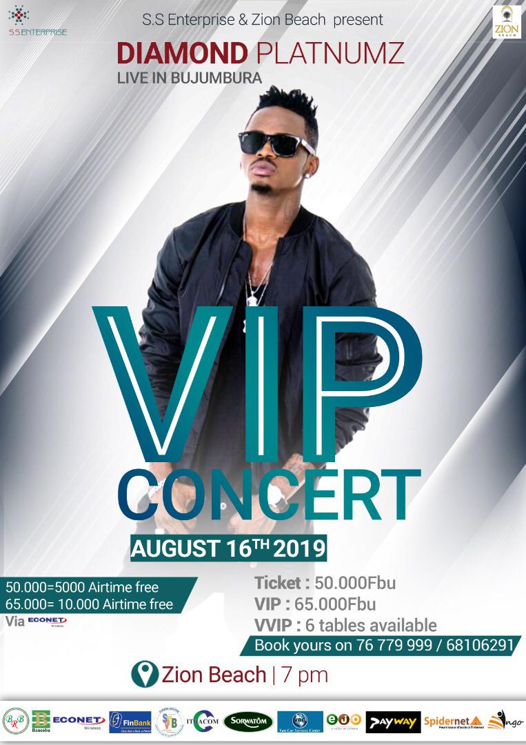 UmuringaMag's tweet photo. Les chose se précisent et les préparatifs avancent très bien pour le #VIPCONCERT de @DiamondPlatnumm qui aura lieu ce vendredi 16 Août au #ZionBeach. #Diamond et son Band ne joueront que du Live Music .Tickets : 50.000Fbu (5k Unités offertes) et 65.000Fbu (10.000 Unités offertes) https://t.co/HEYPwknOMF
