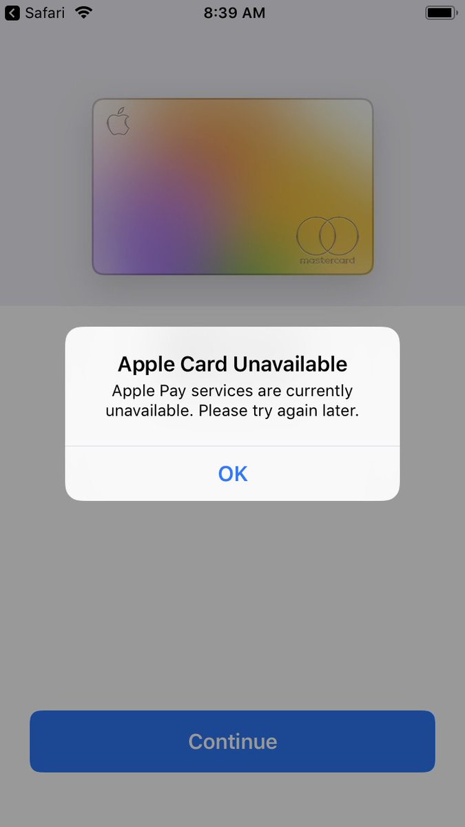 tobymuscles's tweet photo. @AppleSupport why have I been getting this the last 2 days when trying to apply for the card after receiving invite? https://t.co/CsRFcdGv4d