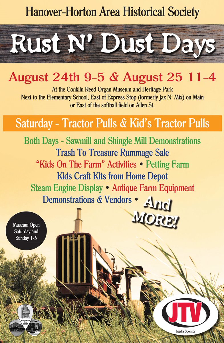 HHAHSmichigan's tweet photo. Rust N Dust is coming!  August 24th and 25th, 2019!  #farmers #tractors #tractorpulls #food #familyfun   #hanoverhortonmichigan https://t.co/XsE4y4ZVHx
