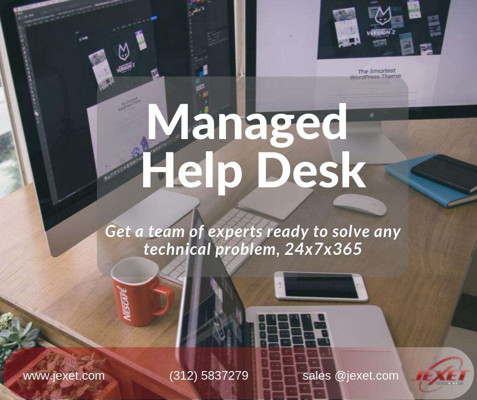 Jexet_Tech's tweet image. Technology runs businesses, but it can be difficult to keep up with the constant maintenance required to keep it functioning properly. Which is why you need Jexet’s Managed Help Desk solutions. Learn more and contact us! #JexetTechnologies #ChicagoMSP