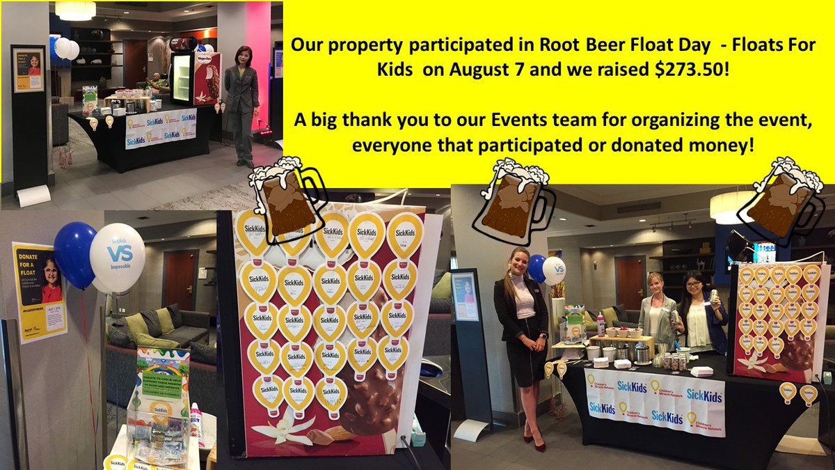 CourtyardYYZ's tweet photo. For International Root Beer Float Day, we went back to our Marriott roots and had floats in our lobby! The $273.50 that we raised was donated to Children's Miracle Network.

Thank you to everyone who donated!

#RootBeerFloatDay https://t.co/5U5Gq6g2VZ