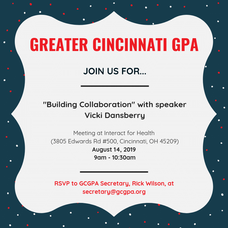 GreaterCinciGPA's tweet photo. Don't forget about tomorrow's Chapter Meeting! This month's topic is 'Building Collaboration' with Vicki Dansberry. RSVP now!
#grantspro #GreaterCinciGPA https://t.co/p735RGKsGL