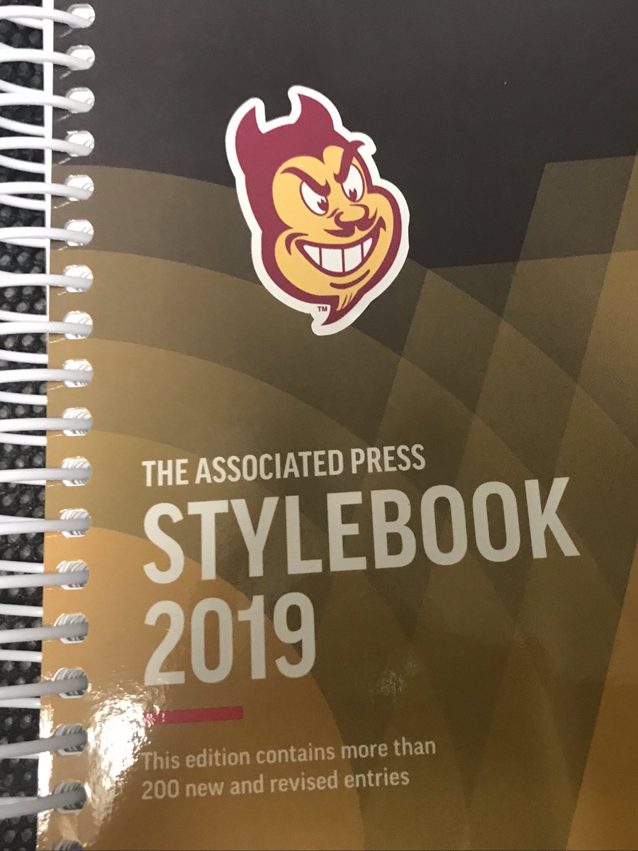 LorriAllenTV's tweet photo. They say the devil is in the details, so Sparky goes on the new AP Stylebook! #JournalismProfessor #SunDevilTeacher https://t.co/353d4Akb7Z