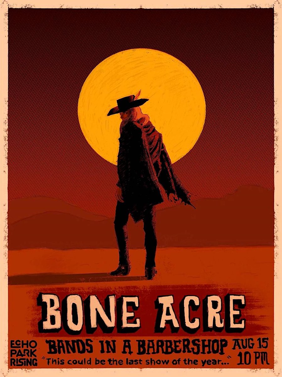 LCAD student, <a href="/brycedarrowart/">Bryce Darrow</a> says he had a lot of fun creating this poster for <a href="/BoneAcre/">Bone Acre</a> and urges you to go check them out this Thursday for <a href="/EchoParkRising/">Echo Park Rising</a> , what Bryce calls "The greatest local concert series all year."
