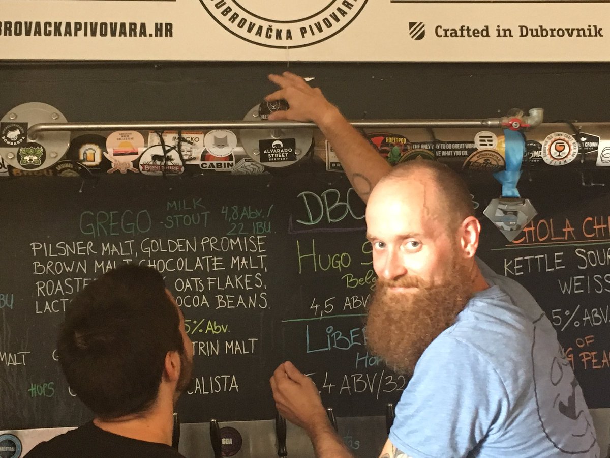 mmberney's tweet photo. Here’s @Muldydoona adding the @Beernomicon sticker to the @DubrovnikBeer bar top. Spreading the Manchester craft beer love in Croatia 🇭🇷 https://t.co/6FcawM1B1t